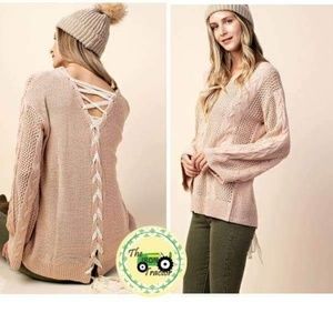 Lace up back sweater